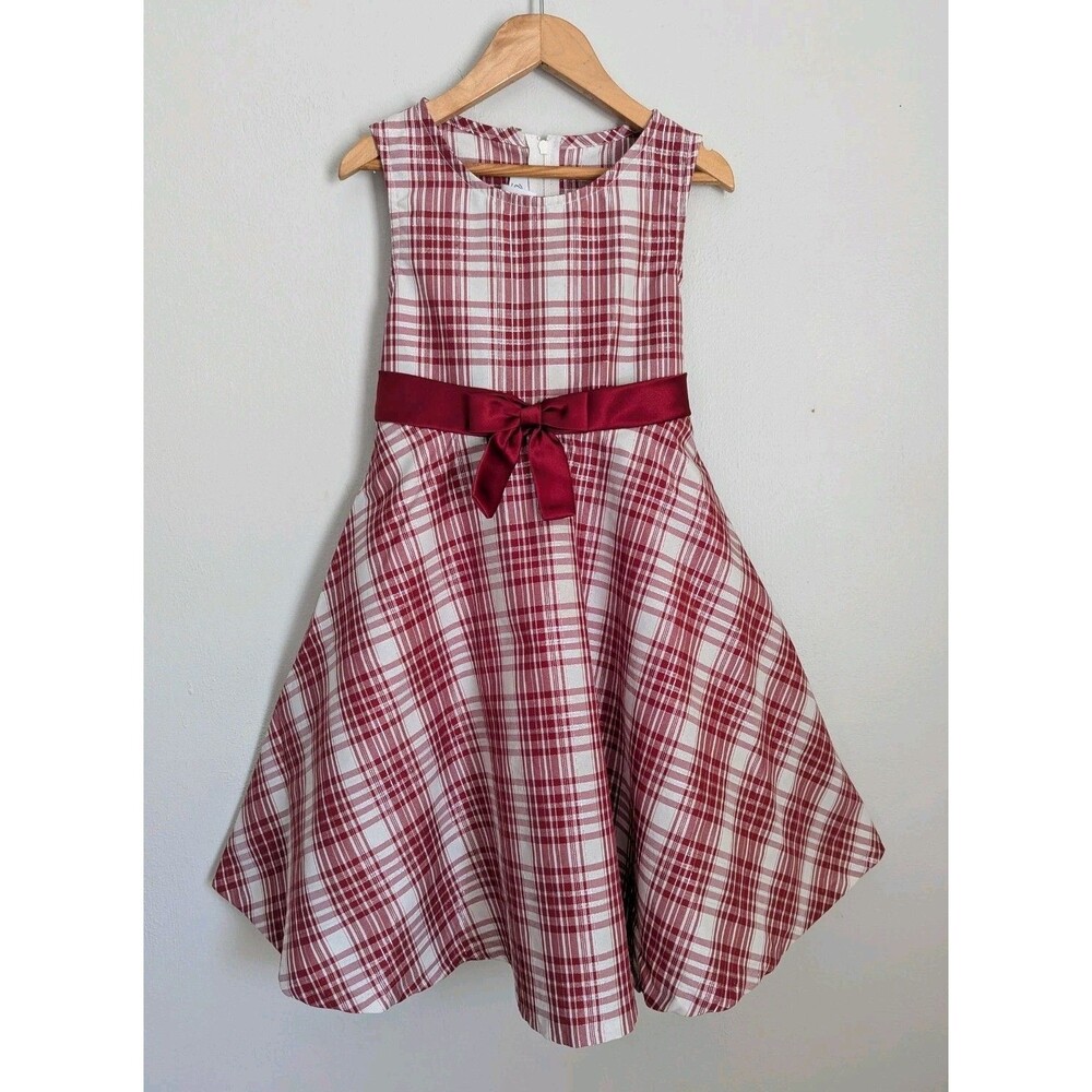 Bonnie Jean Girls Size 6 Red Plaid Tie Waist Dress Sleeveless Festive Holiday